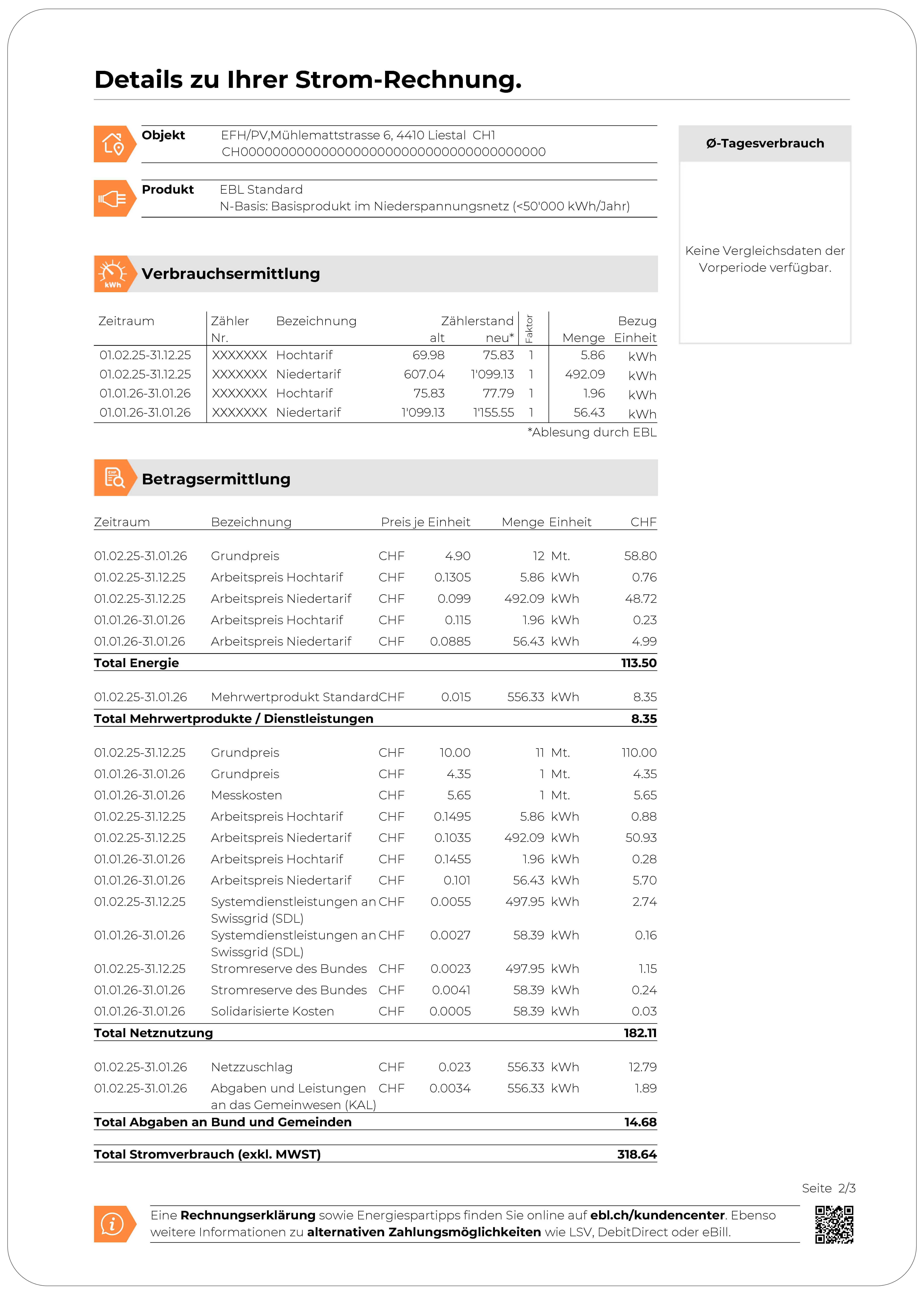 Musterrechnung Detail Seite mit Kontur